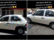 Video: Quería sorprender a su novio y termina “arruinando” su coche con post-its