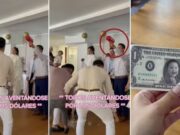 Pensaron que lanzaba dólares en bautizo y eran billetes con el rostro de su hijo