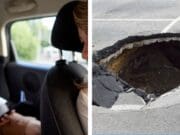 ¡Impactante! Madre e hijo viven pesadilla al caer en socavón (VIDEO)