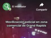 Movilización policial en zona comercial de Grand Rapids, Michigan